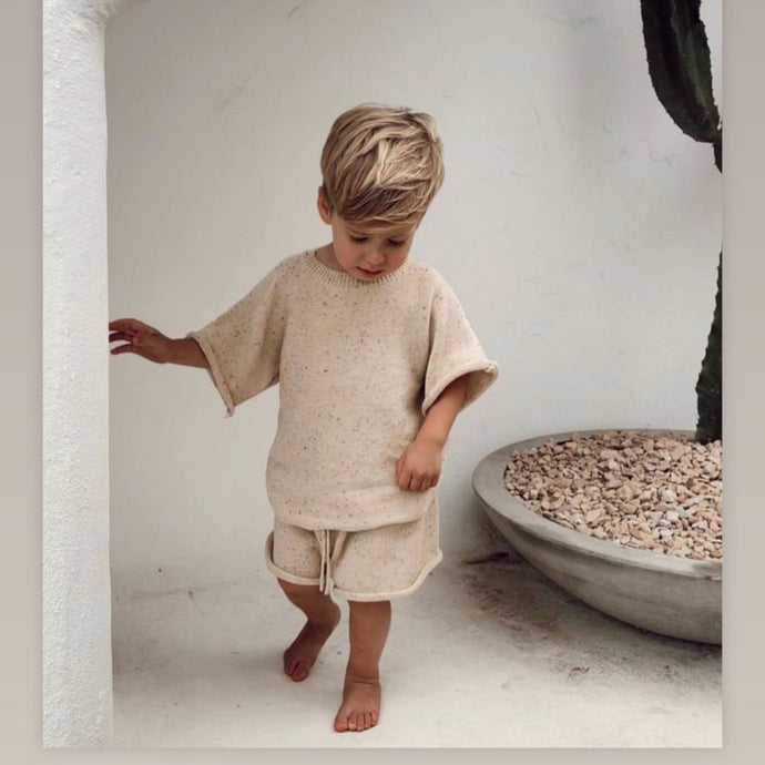 Lilla Hjartat Knitted T-shirt | Oatmeal Speckled