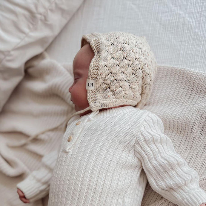 baby romper white romper knitted romper lilla hjartat lh baby bundles speckle bonnet 